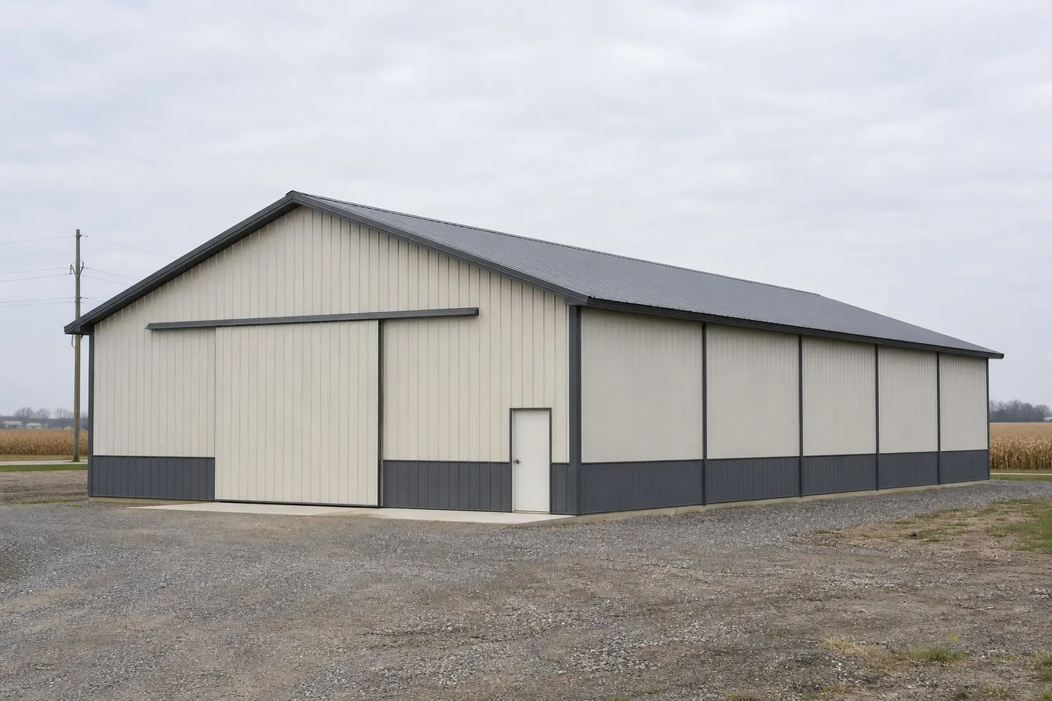 Example configuration of a steel building on a prepared site